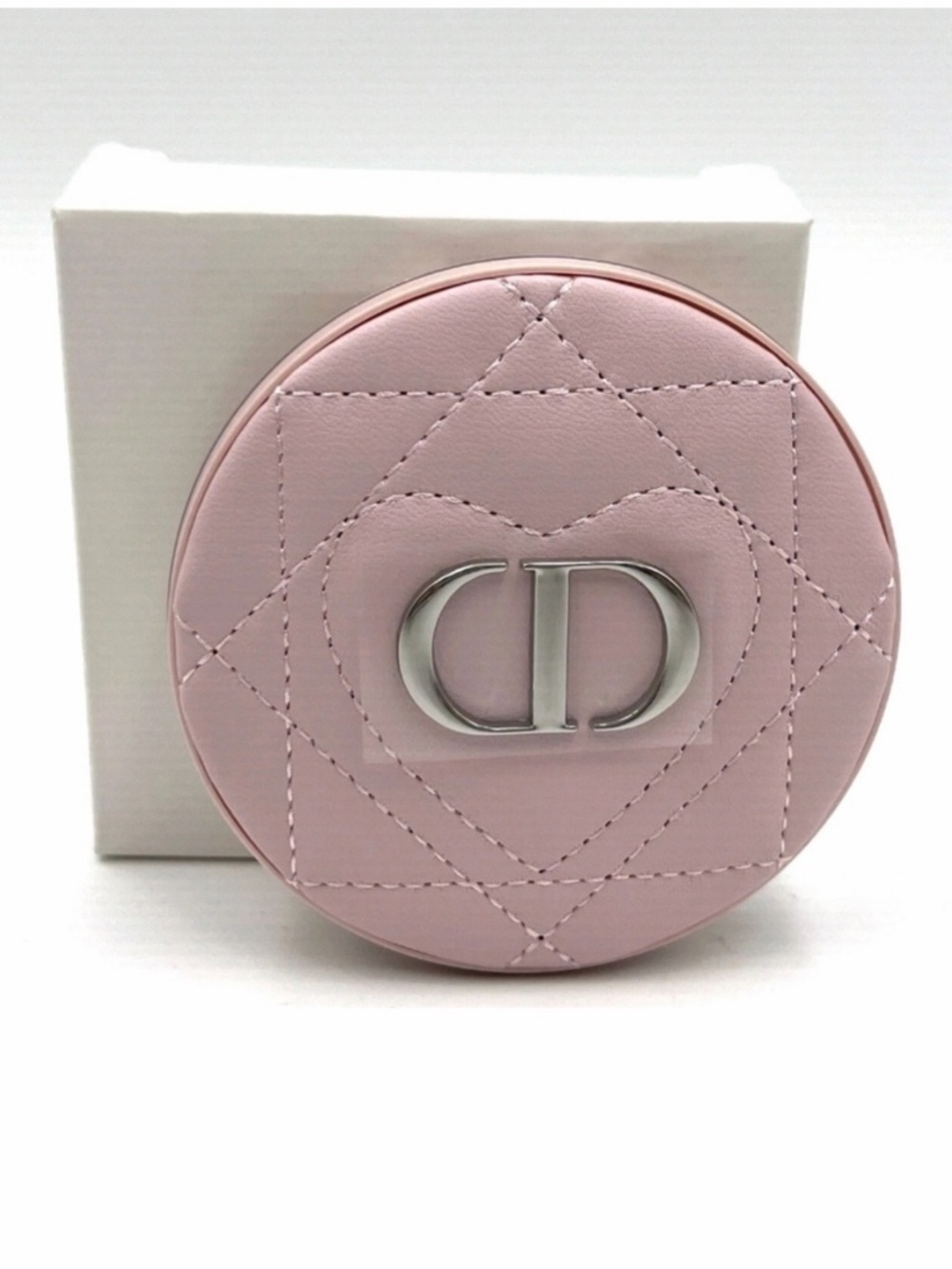 Dior Pink Quilted Round Leather Compact Case with Silver CD
